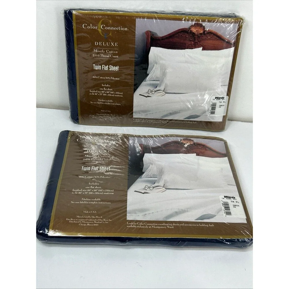 Color Connections Twin Flat Sheet Set Blue Dan River NOS